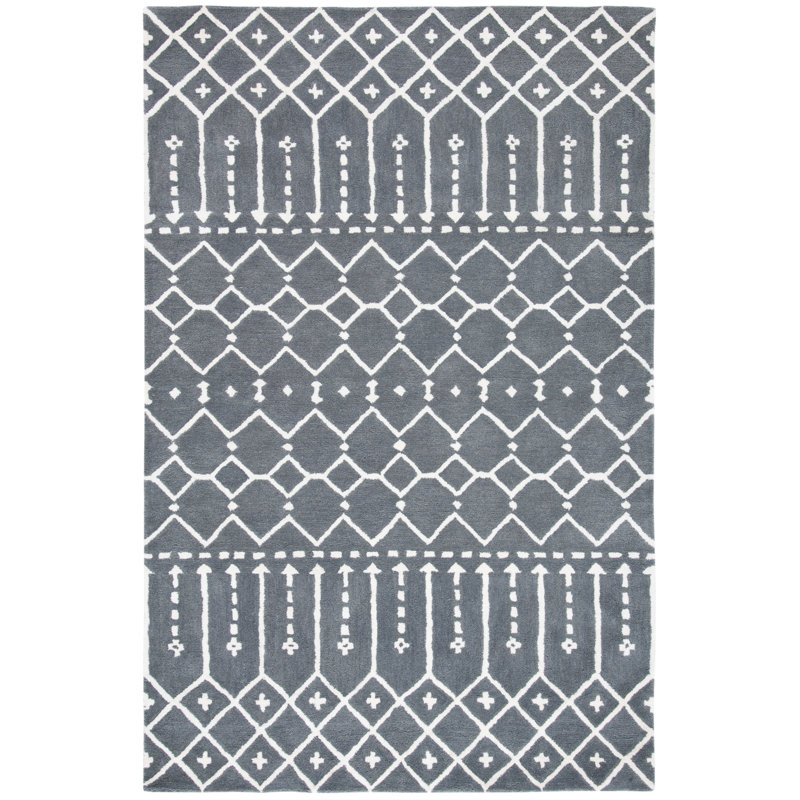 Zariah Hand Tufted Wool/Viscose Geometric Rug in Gray, Rectangle 3' x 5'