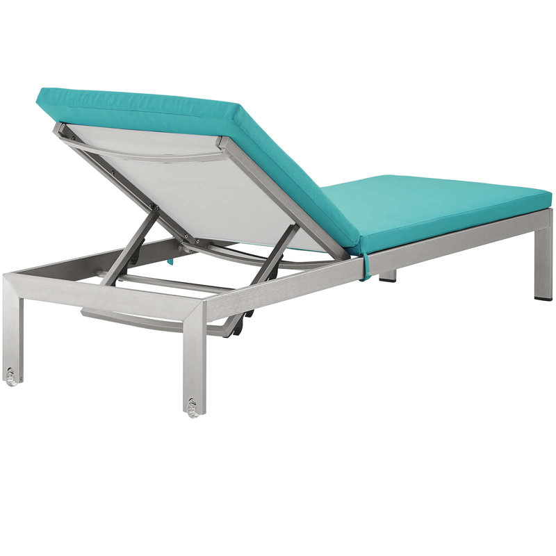 Turquoise Cushioned Aluminum Outdoor Chaise Lounger