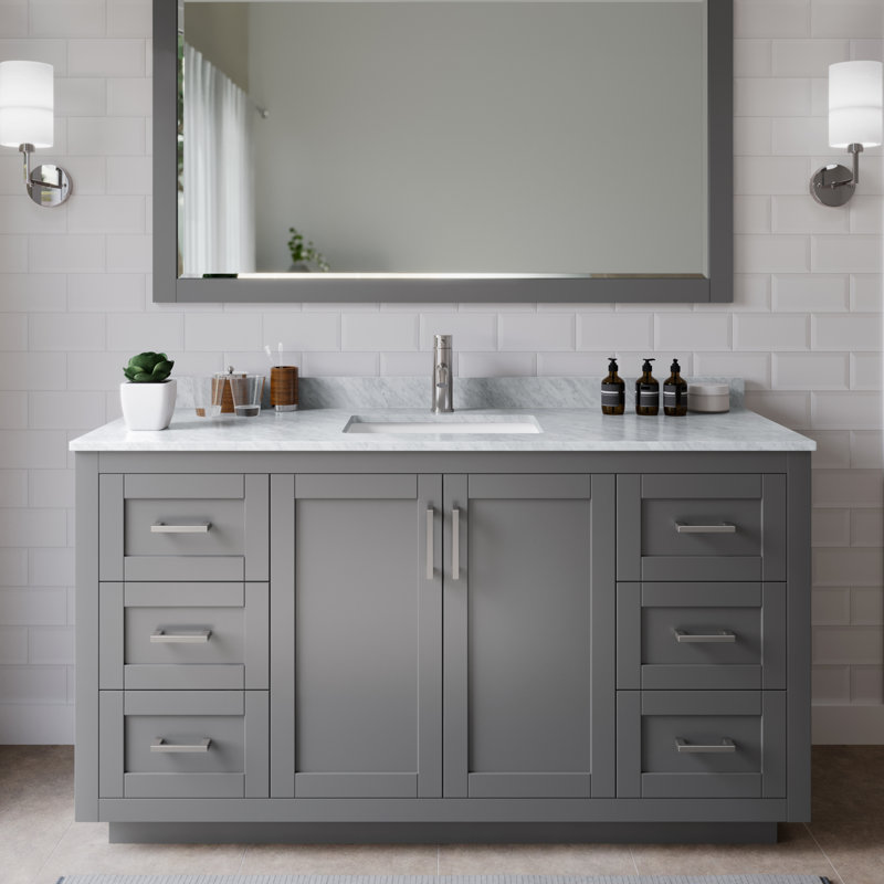 Miranda 60" Freestanding Single Bathroom Vanity with Marble Top, Brushed Nickel, Dark Gray