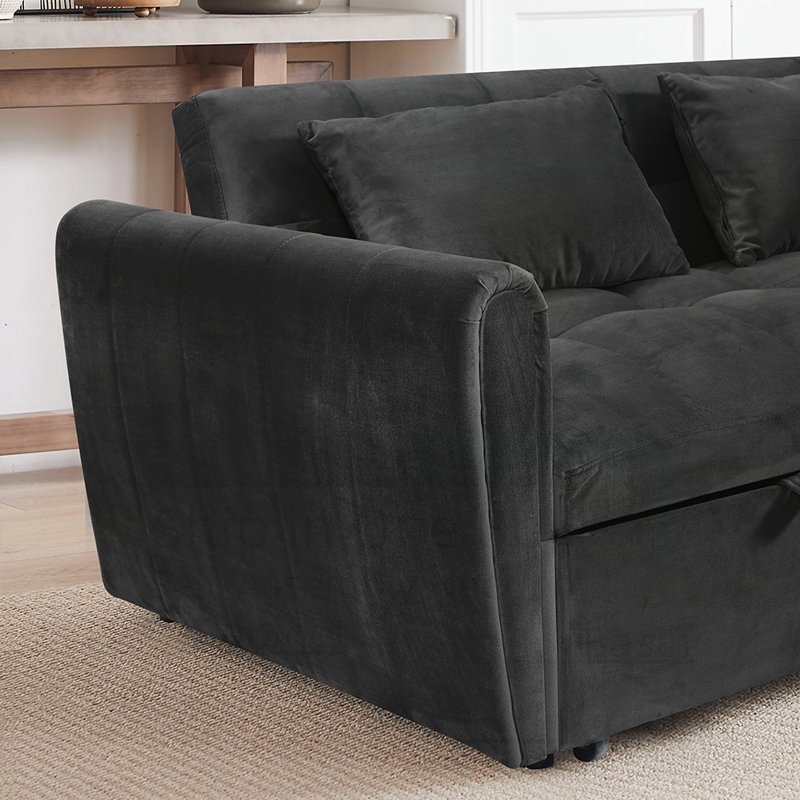 Canapé-lit pliable de grande taille, canapé double en velours moderne, canapé-lit à dossier réglable, sac de rangement et oreiller, convient au salon, à la chambre à coucher
