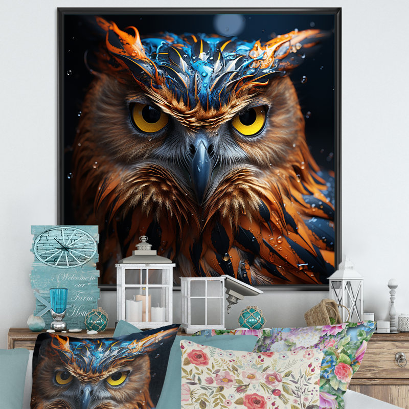 Portrait de chouettes sagesse III, Cadre flottant noir, H 30 po x l 30 po x P 1 po