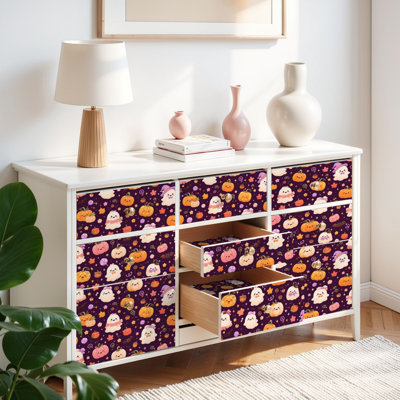 Peel and Stick Wallpaper Contact Paper Cute Halloween Ghosts Pumpkins Candy Purple Self Adhesive and Removable 17.7in x 118in(45x300cm)