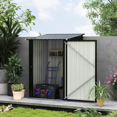3.3' X 3.4' Outdoor Shed With Galvanized Metal, Lockable Door, Dark Gray, For Backyard, Garage, Patio, Lawn, Store Bike Accessories Safely Gray Storage Facility, 3.4', Garden Tool Keeper