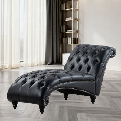 Tufted Armless PU Leather Chaise Lounge