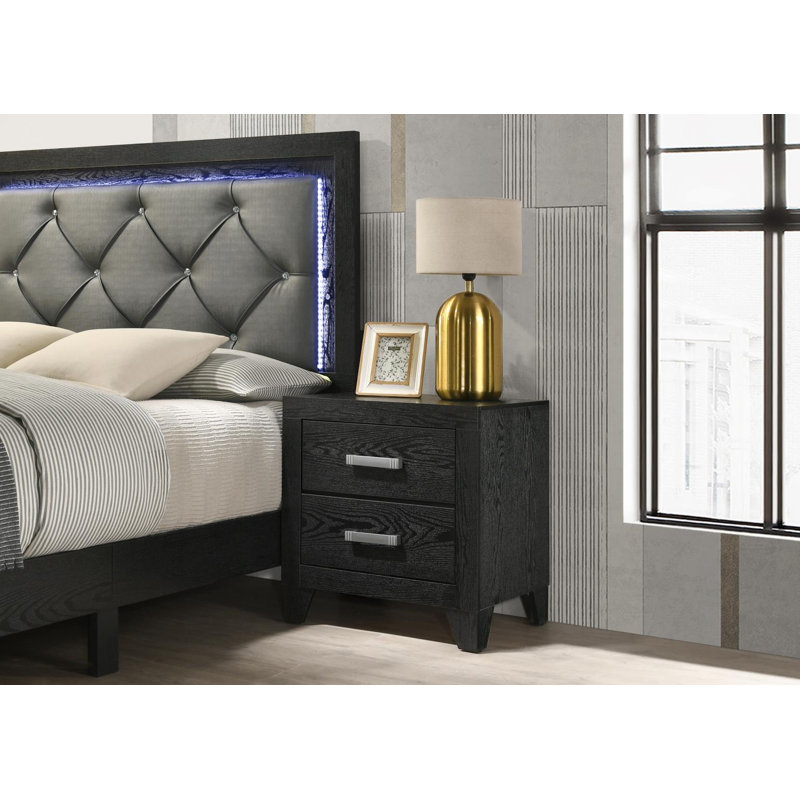 Structure de lit double - Commode - Miroir - Commode - Table de chevet, Double