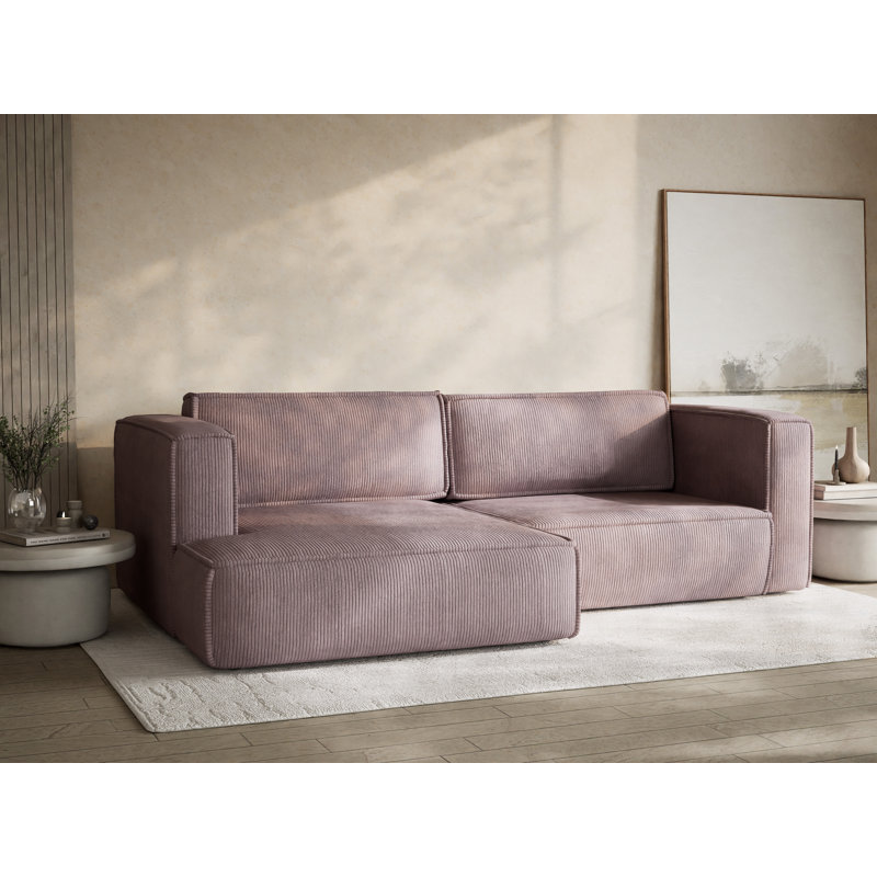 Four-Seater Corner Sofa With Bed Function, Left Hand Facing, Purple Polyester/Velvet