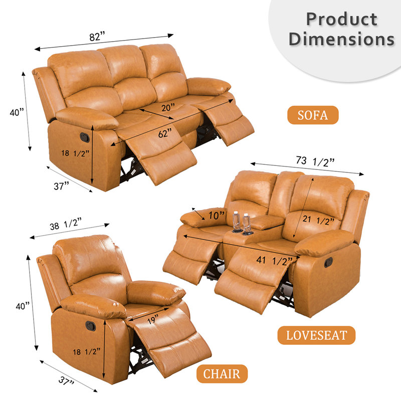 Fauteuil inclinable standard en similicuir de 82 po de large Keayon, Similicuir gingembre