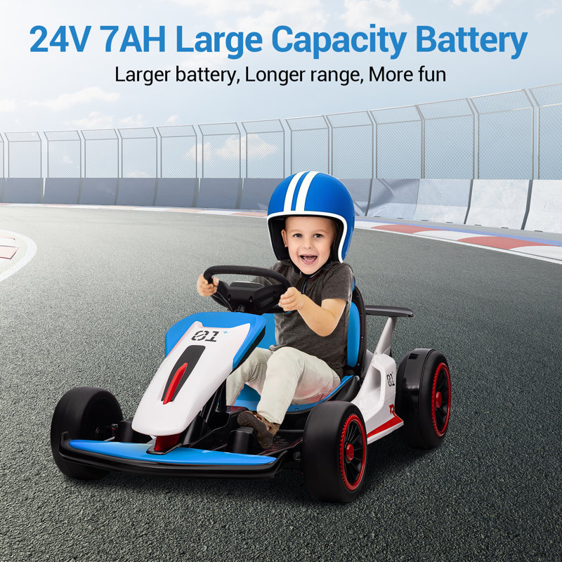 Kart électrique pour enfants 24V avec siège réglable et deux moteurs DEL pour enfants de 6 à 12 ans, Bleu