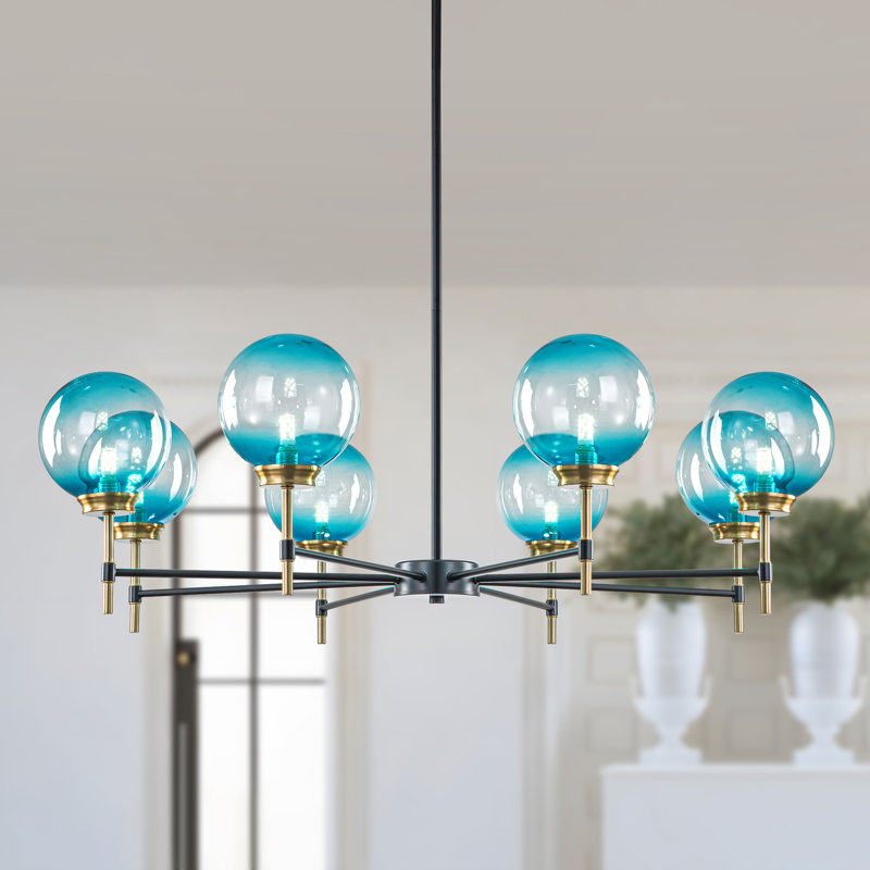 8-Light Modern Blue Glass Bubble Statement Chandelier 