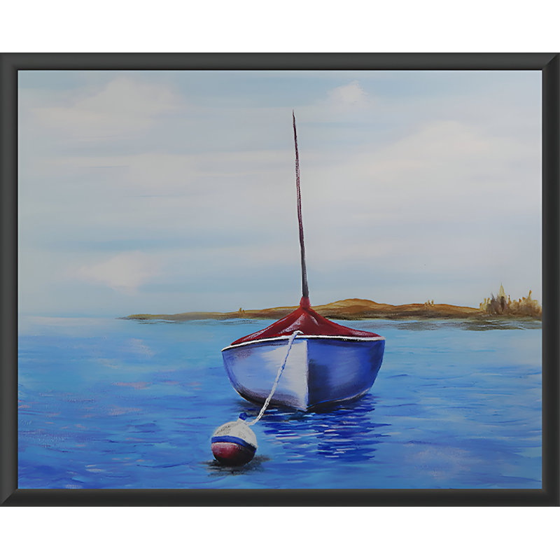 Impression «Voilier», H 10,5 po x l 12,5 po, Papier avec cadre noir, Pas de tapis