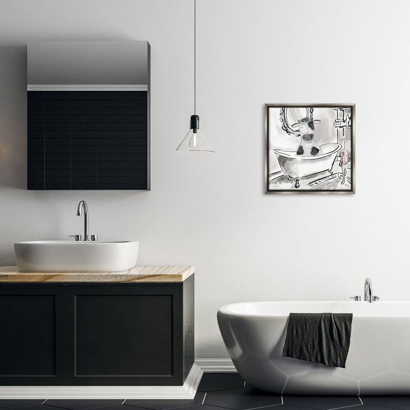 Cadre flottant minimal de vache de baignoire, design par Carol Robinson, Cadre flottant gris lustré, H 18 po x l 18 po