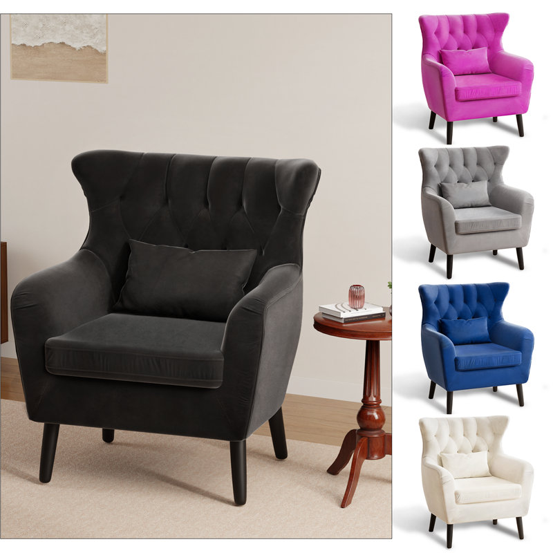 Fauteuil d'appoint rembourré en velours épais et confortable, Noir