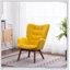 Fauteuil d'appoint capitonné en velours soyeux avec repose-pieds Leiria, jaune, pour des sièges élégants et confortables-2039531721