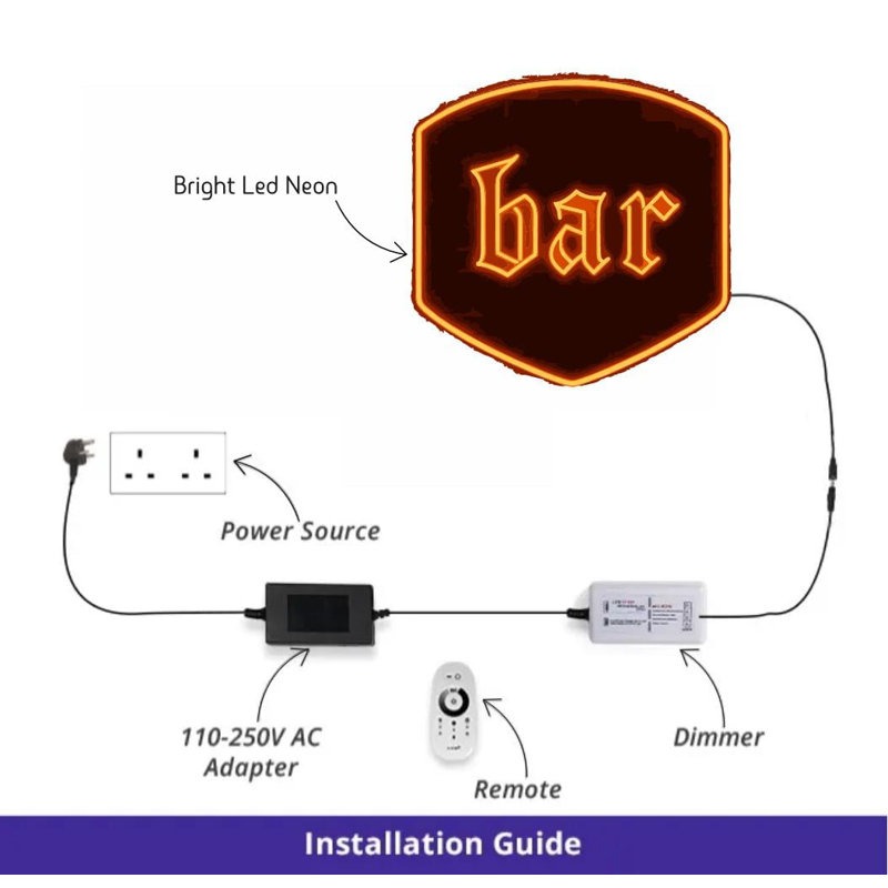 Bar Neon Sign  – Rustic Illuminated Party Wall Light - 16X16" | 40X40cm