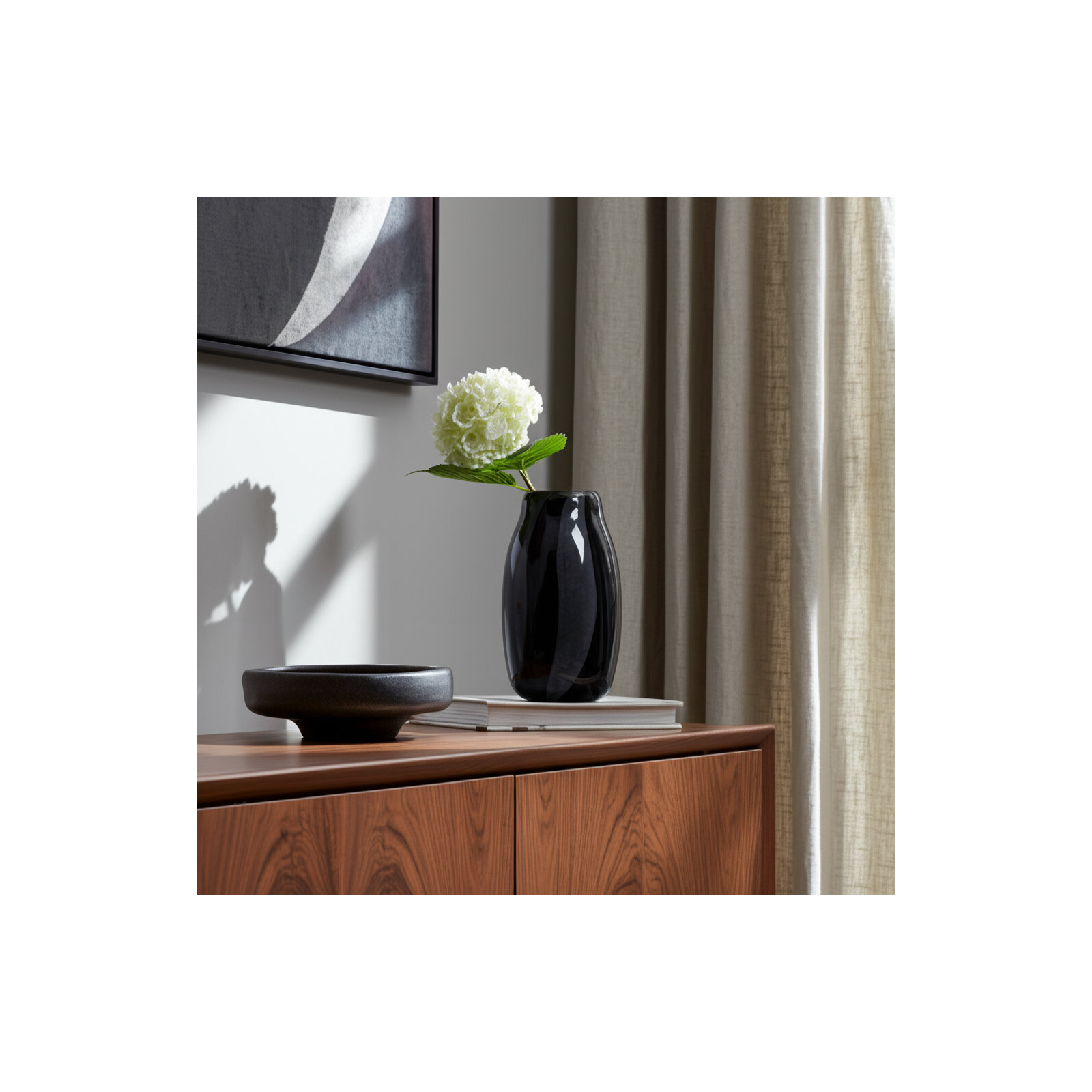 Mele Modern Striped Glass Vase, Black, 10" H x 6" W x 5" D