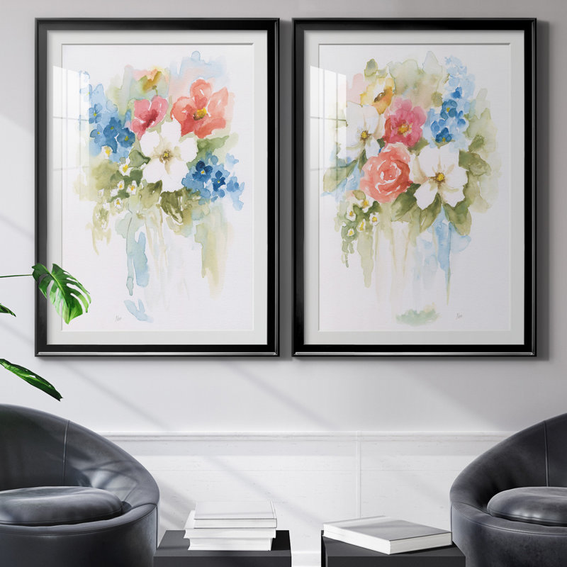 «Spring Medley I», ensemble de 2 reproductions d'art, Papier encadré noir, Blanc, H 26,5 po x l 73 po x P 1,5 po