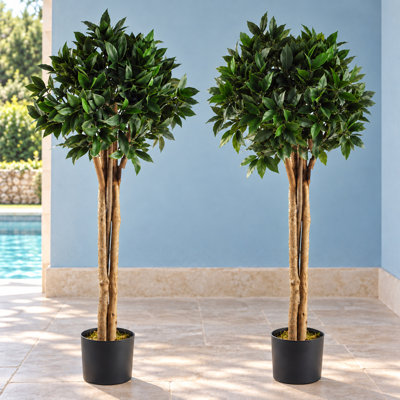 120 cm H Faux Ficus and Foliage Topiary and Tree Plant in Plastic Pot Liner