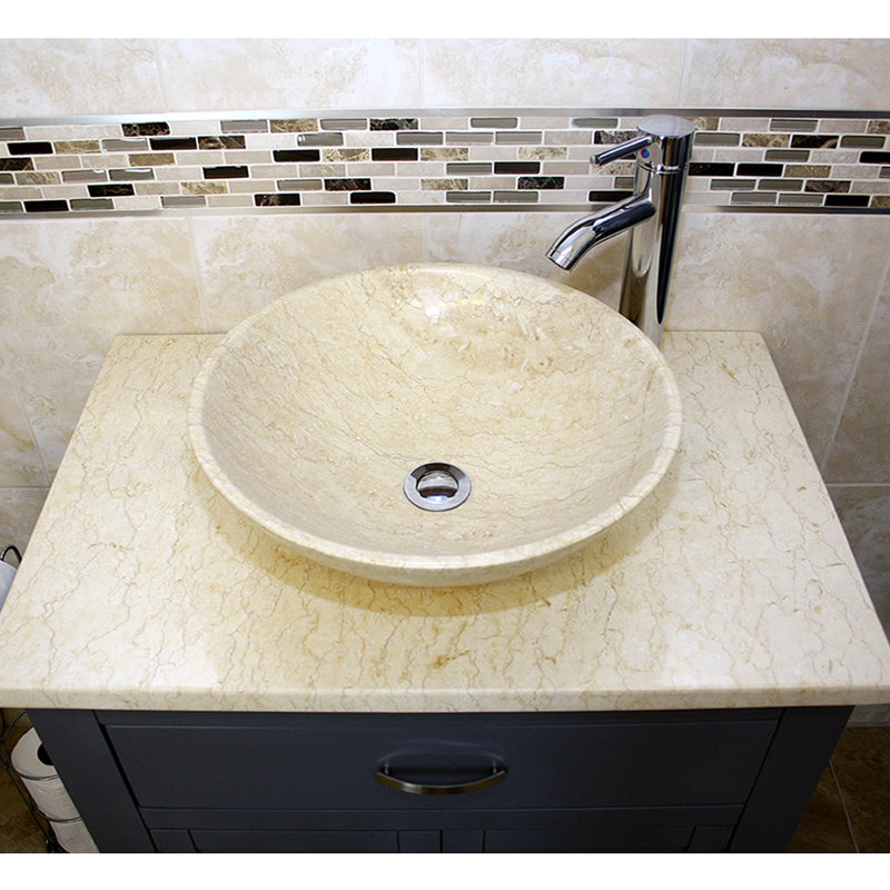 Roden 751mm Single Bathroom Vanity with Vessel Stone Basin, Cream Marble, Cream, Grey