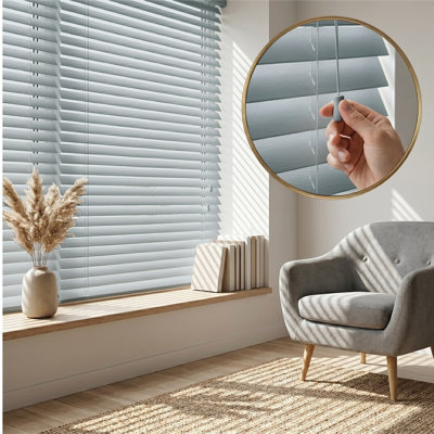 Premium PVC Faux Wood Venetian Blinds, Moisture-Resistant Corded Window Shades for Home & Office