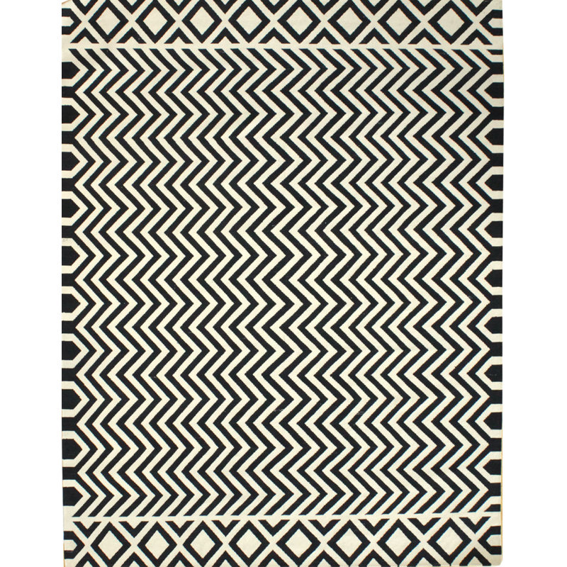 Zigzag Wool Chevron Area Rug in Black/Yellow, Rectangle 6'1" x 9'2"