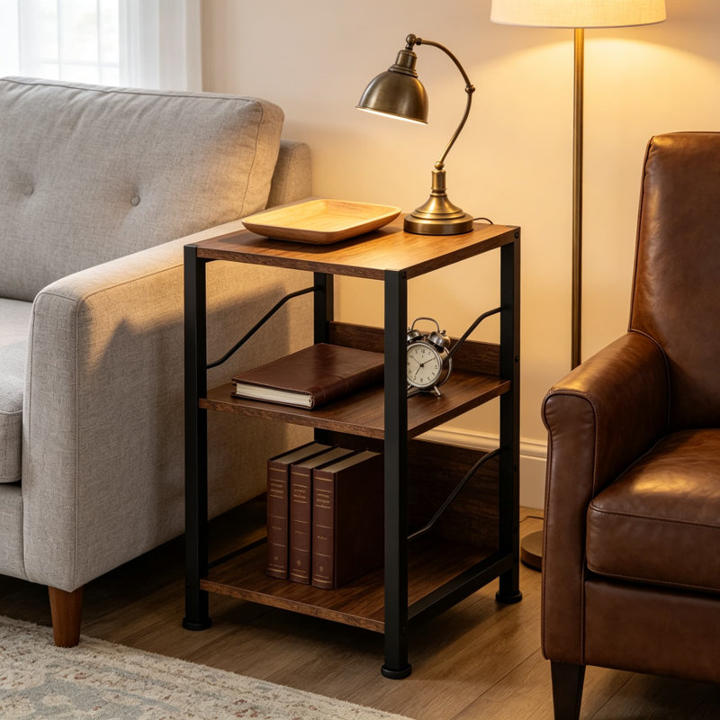Support de tourne-disque à 3 niveaux, table de bout avec rangement en vinyle rétro, support de table tournante moderne Mid-Century avec tablettes ouvertes pour le salon et la chambre à coucher