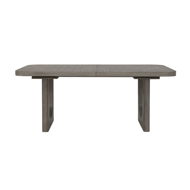 Gray Oak Extendable Rectangular Dining Table with Double Pedestal