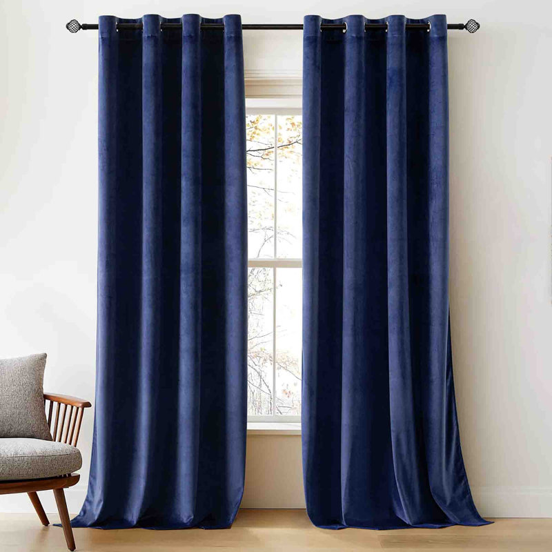 Velvet Blackout Curtain Pair (Set of 2), Navy Blue