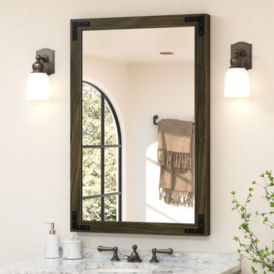 Gwenneth Rectangle Wood Mirror for Bathroom, Solid Pine Wood