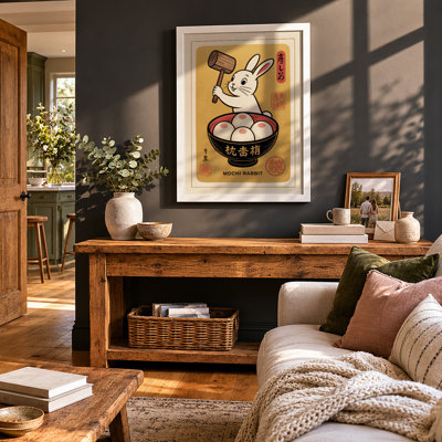 Mochi Rabbit Japandi - Framed Print