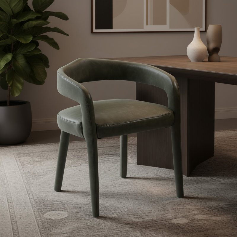 Modern Faux Leather Dining Chair, Set of 2, Moss