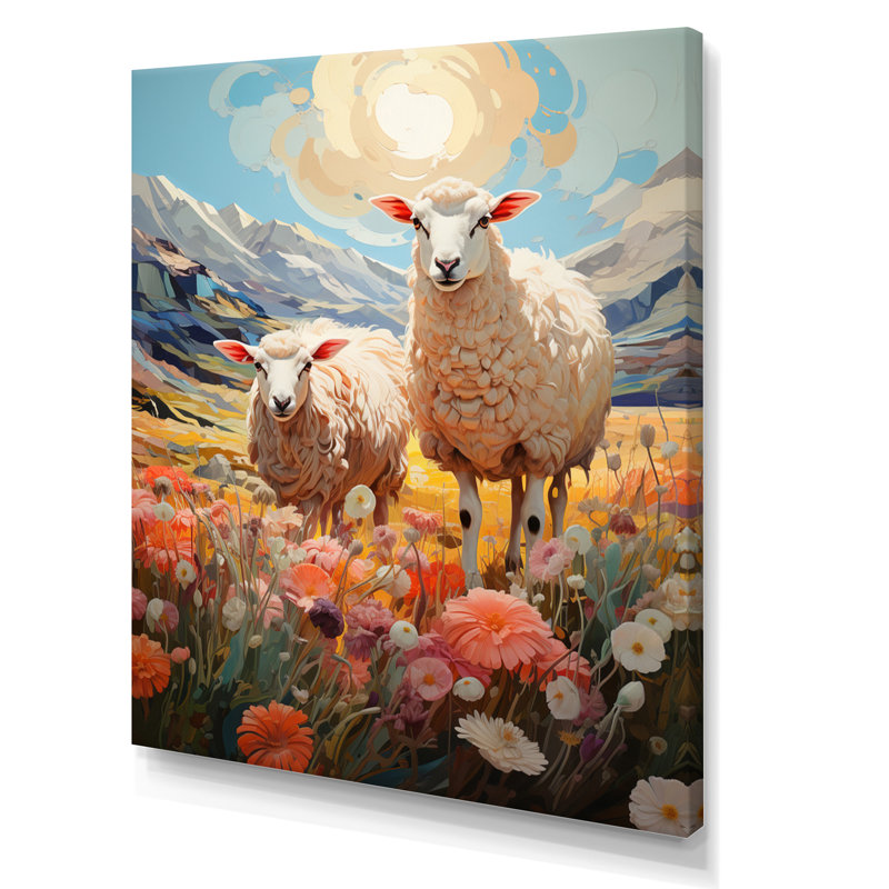 Décoration murale moutons fantaisistes - animaux, H 32 po x l 16 po x P 1 po, Toile tendue