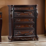 Venta Tall Dresser Chest, 5 Drawers, Carved Details Cherry Brown Solid Wood