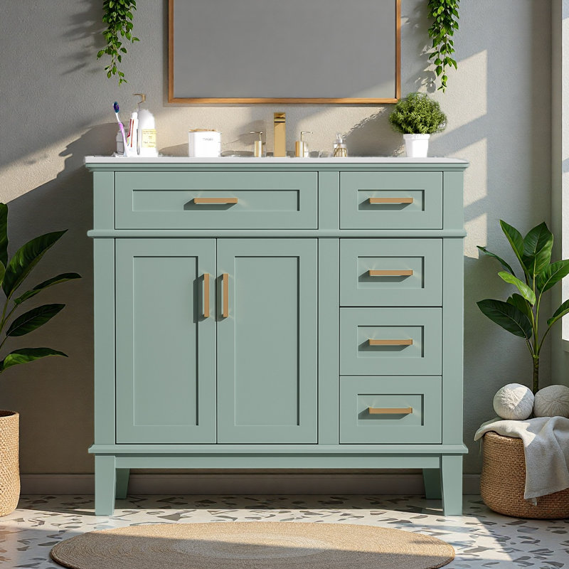 Meuble-lavabo moderne 36 "avec lavabo en céramique, Vert