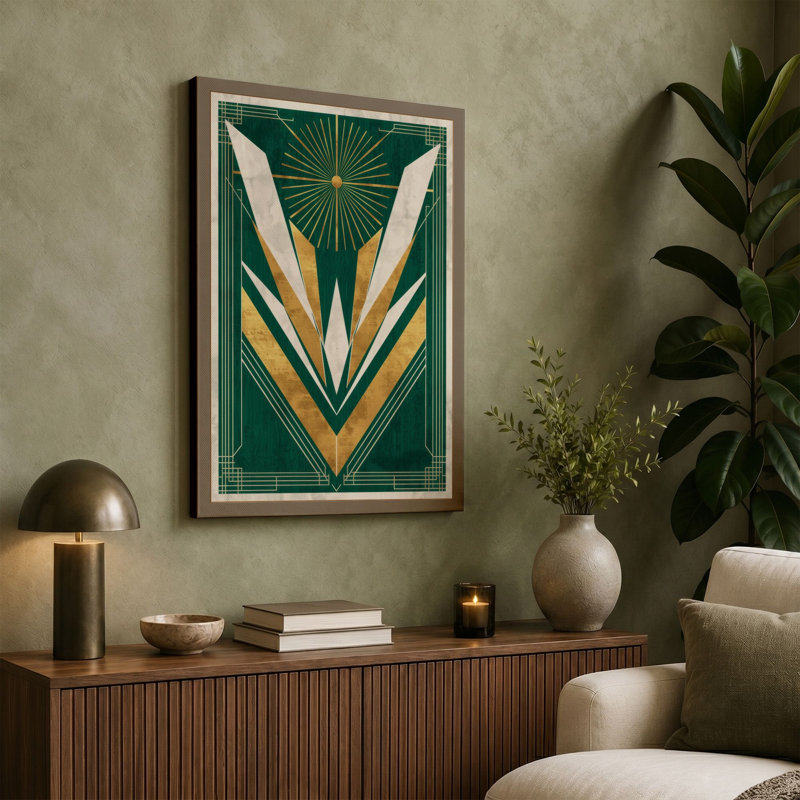 Golden Sun Ascending Art Deco - Wrapped Canvas, 18x12 - 45.7 x 30.5 cm, Terracotta Border