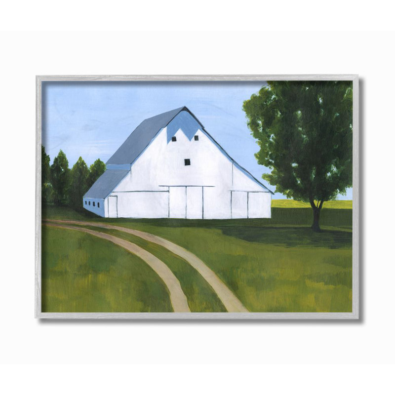 «Farmland Fields and Barn Green White Landscape» par Grace Popp - reproduction d'art, Estampe numérique Farmhouse