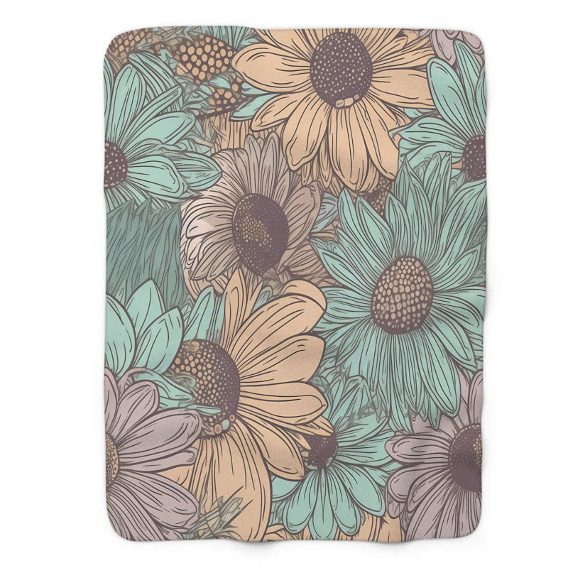 Couverture en sherpa 1 pièce Daisy Sketch Impressions, L 60 po x L 80 po