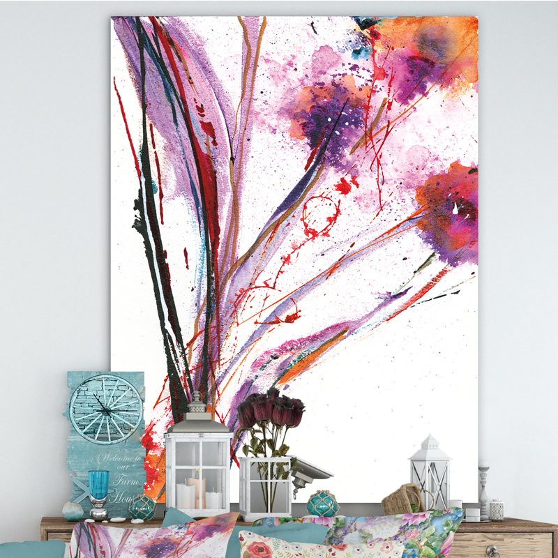 Fleurs abstraites mauves - reproduction d'art sur toile tendue, H 32 po x l 24 po x P 1 po