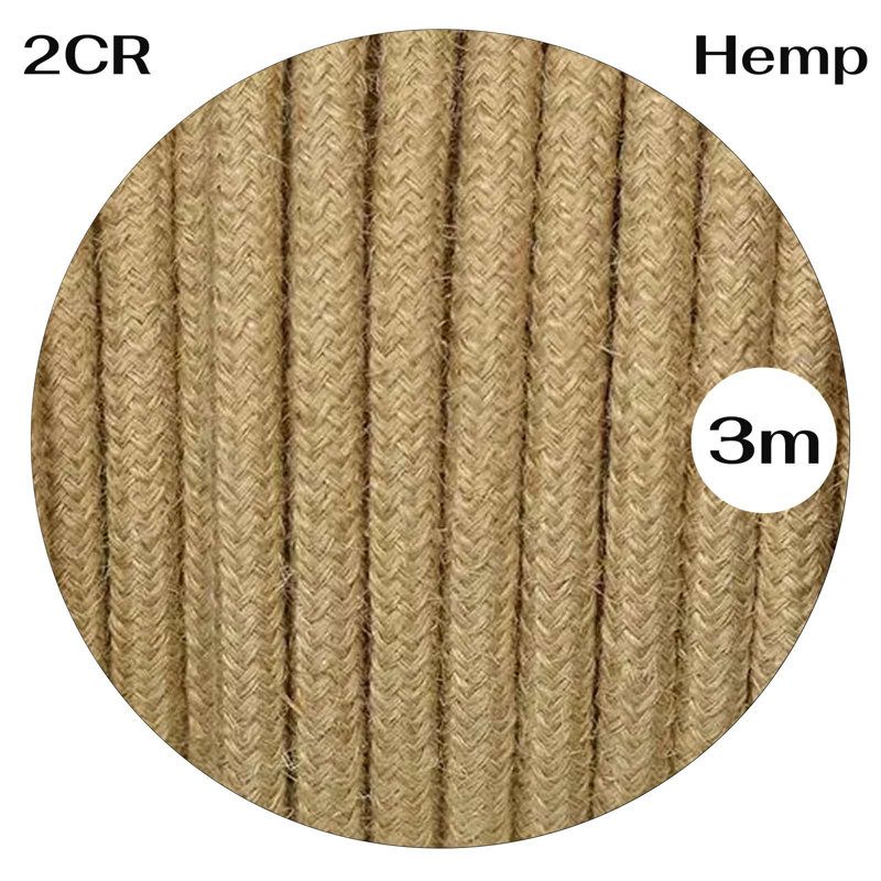 3m 2 Core Round Fabric Electrical Cable Braided Flex Cord for Lightning Lamp and DIY Projects, Hemp