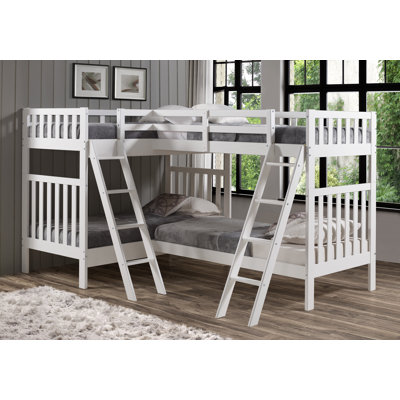 Inola Aurora Twin Wood Bunk Bed with Quad Extension, Convertible into Three Separate Beds, Durable Brazilian Pine, Meets Safety Standards, Ideal for Youth and Guest Rooms