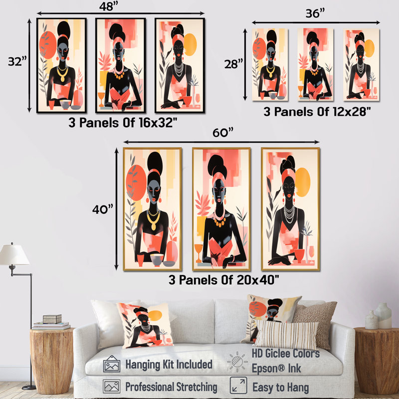 Ensemble de 3 décorations murales bohémiennes Soft Art, Cadre flottant noir, H 28 po x l 36 po