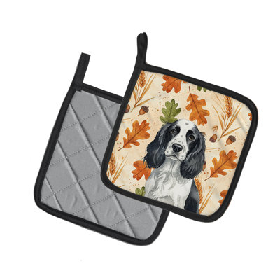 Black and White English Springer Spaniel Heirloom Fall Pair of Pot Holders