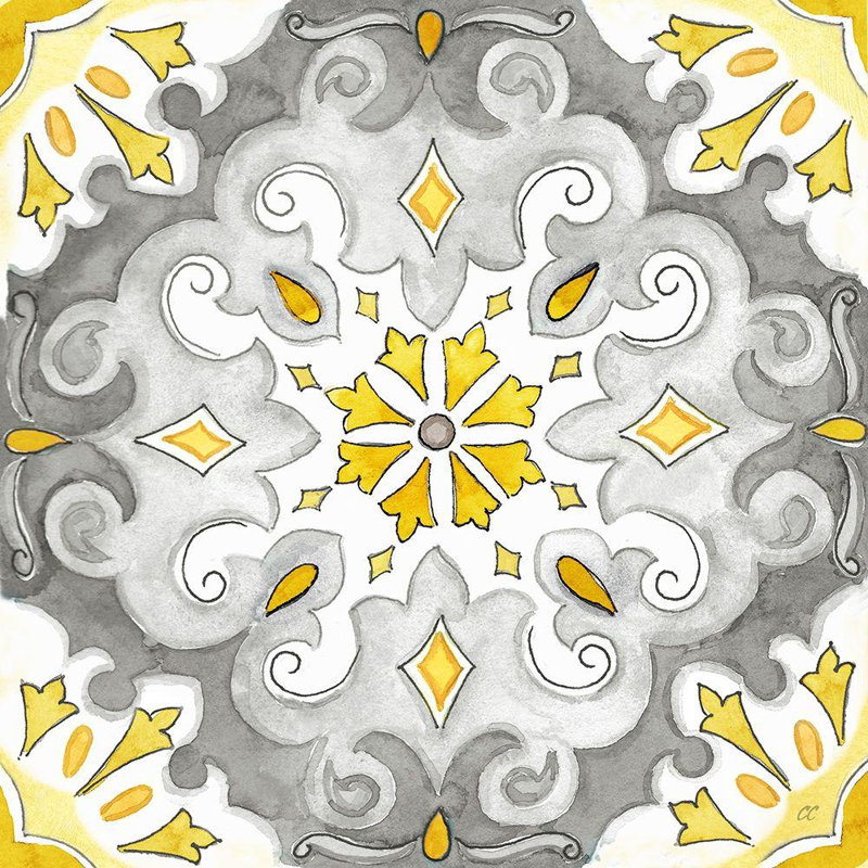 «Canora Grey Coulter», art sur toile tendue par Cynthia Gallery: bijou médaillon jaune gris I, H 28 po x l 28 po
