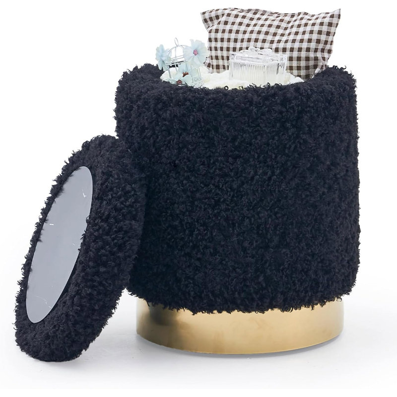 Repose-pieds rond en velours avec rangement, Noir