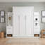 Lit escamotable double pleine grandeur avec tablettes, tiroirs et lumières DEL, blanc-1079025141-1079025139