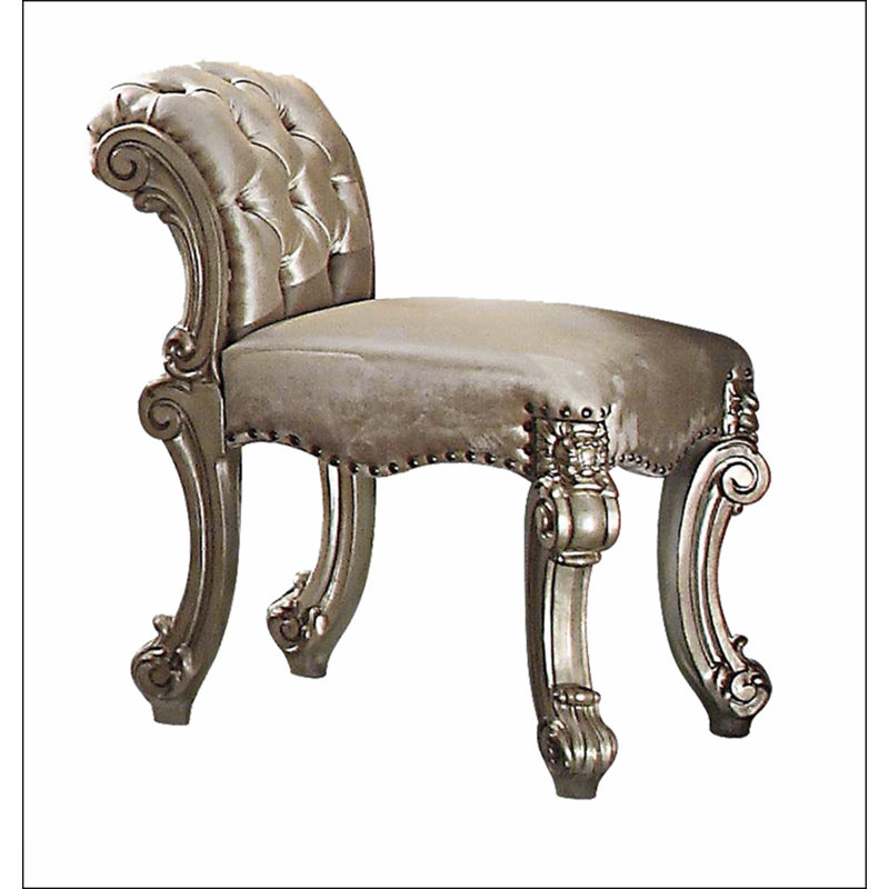 Tabouret de coiffeuse en os et patine dorée avec garniture cloutée