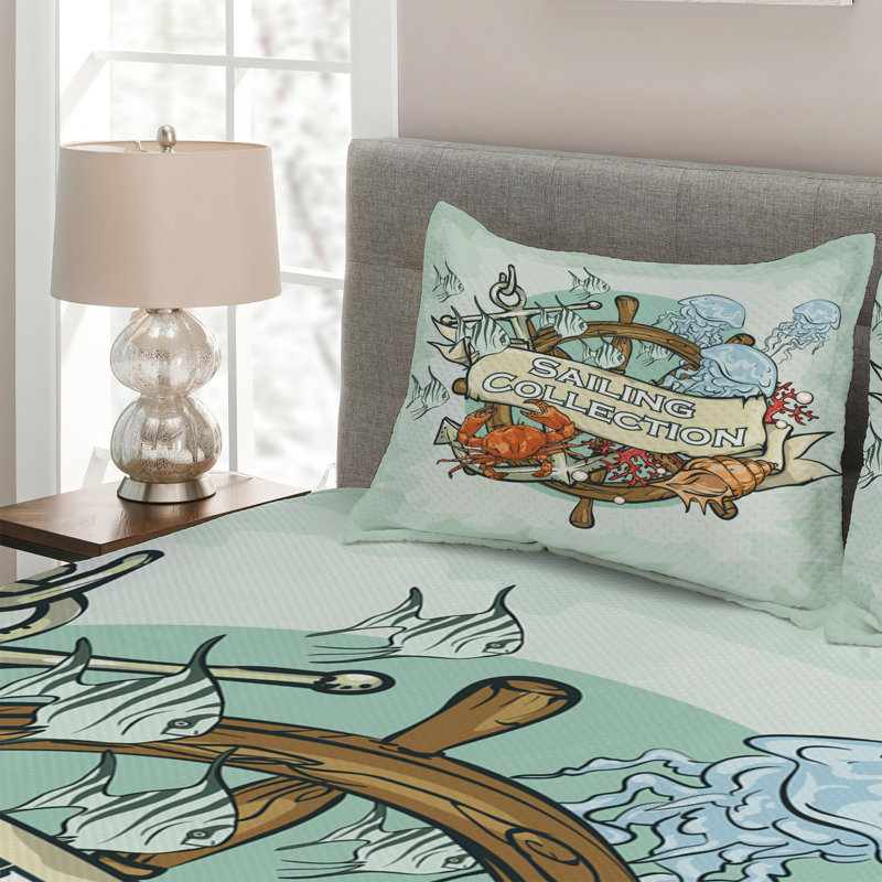 Sailing Coastal Coverlet, Queen Bedspread + 2 Shams