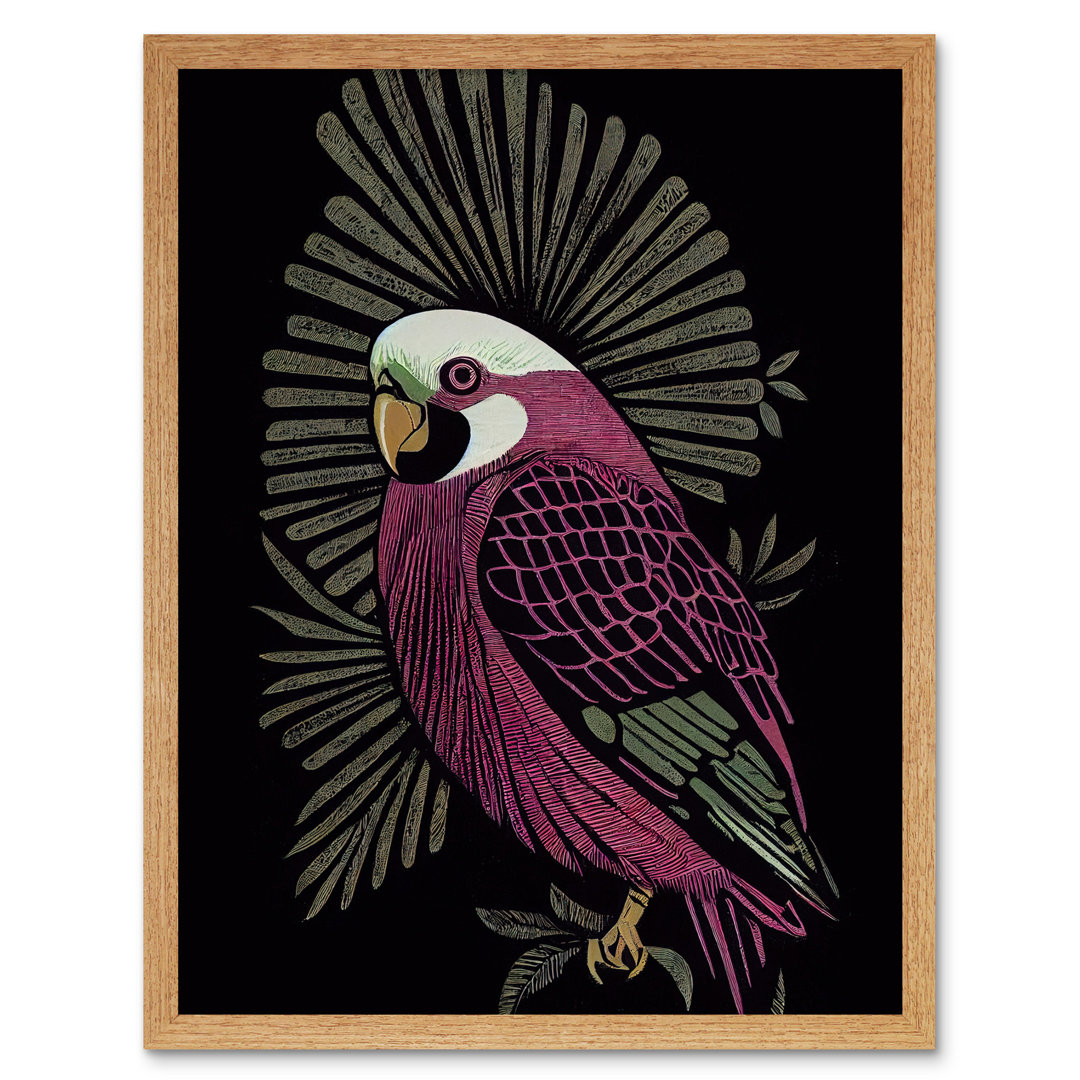 Tropical Bird Jungle Linocut Retro Vintage - Print