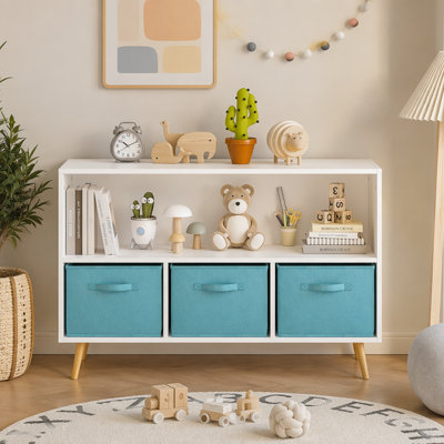 Bibliothèque pour enfants avec tiroirs en tissu pliables, présentoir à livres pour enfants, armoire de rangement pour jouets