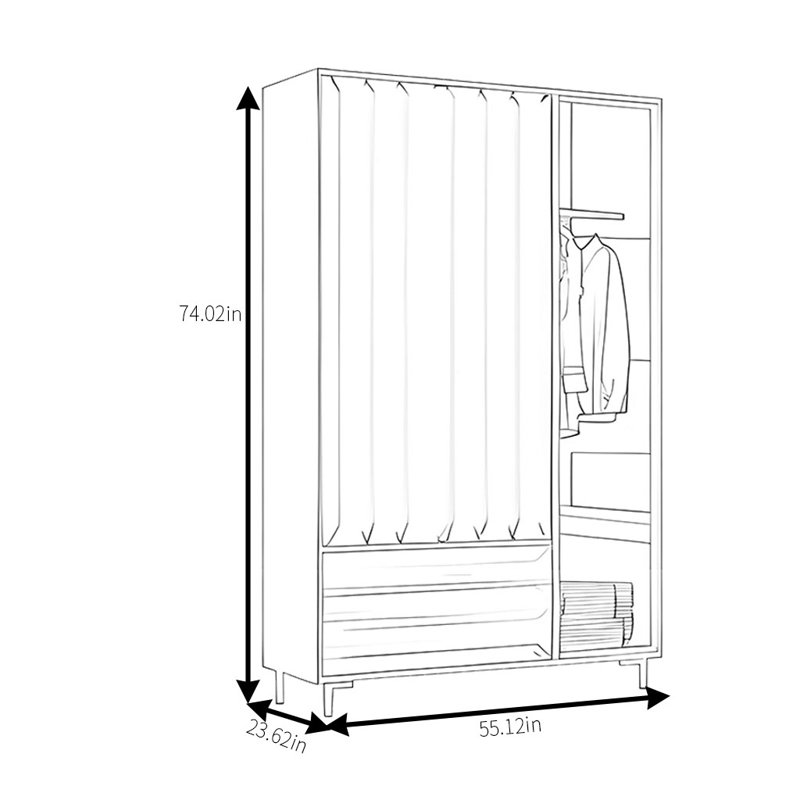 Garde-robe simple, moderne et tendance, H 74 po x l 55 po x P 24 po, Noyer