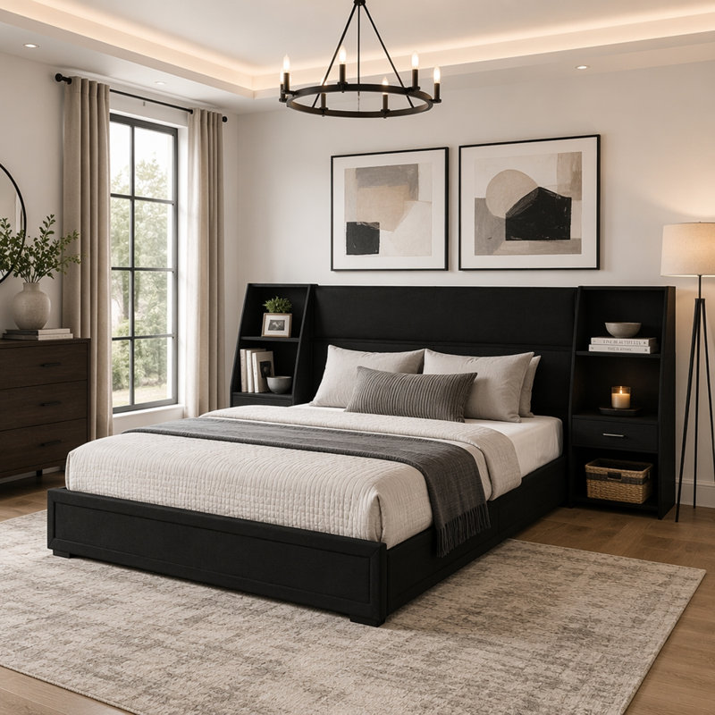 Upholstered Bed, Queen, Black